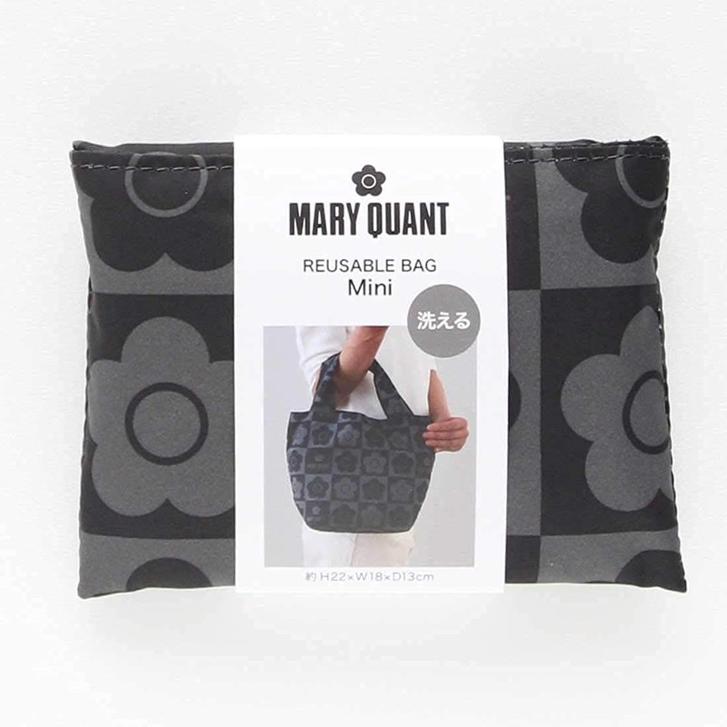 MARY QUANT 192012-1202-60 Eco Bag (Small Size/Black) Floral Daisy Bag,