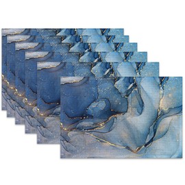 Blue Gold Marble Placemats Set of 6,Abstract Heat Resistant Table Mats Washable Place Mats for Party Kitchen Farmhouse Home Dining Holiday Decor 12x18 Inch