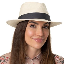 LIERYS Vendello Bogart Panama Hat Women/Men - Hat Made of 100% Panama Straw - UV Protection 50+ - Summer Hat Made in Ecuador - Braiding Grade 3 - Spring/Summer, Natural-anthracite