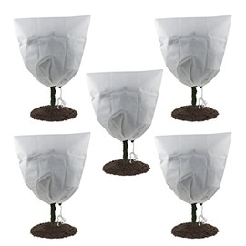 Gardzen 5-Pack Plant Cover Drawstring Tree Cover, Winter Freeze Plant Protection, Tree Jacket Frost Blanket for Outdoor Plants, 22.4" x 24"