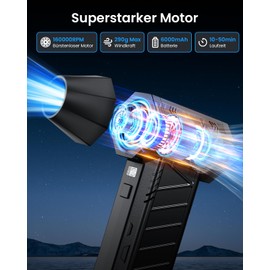 JoyGeek Elektrische Staubgebläse 160.000 U/min,4 Gang einstellbar Druckluftspray, Bürstenlos Compressed Air Duster mit 6000mAh Akku, Mini Gebläse für PC/Auto/Tastatur/Outdoor inkl. 9 Zubehör