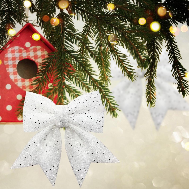 ACTOYS Pack of 10 Glitter Christmas Tree Bows, Gift Bows,