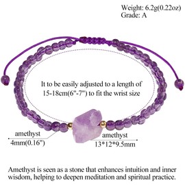Jewboo Raw Amethyst Crystals and Healing Stones Beaded Bracelets Protection Adjustable Jewelry Balance Yoga Meditation Gifts Bracelet for Women 4mm (Amethyst)