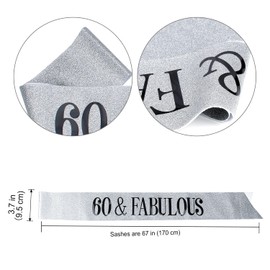 Tihebax Fabulous 60th Birthday Sash and Tiara for Women - Happy Birthday Party Supplies in Silver
