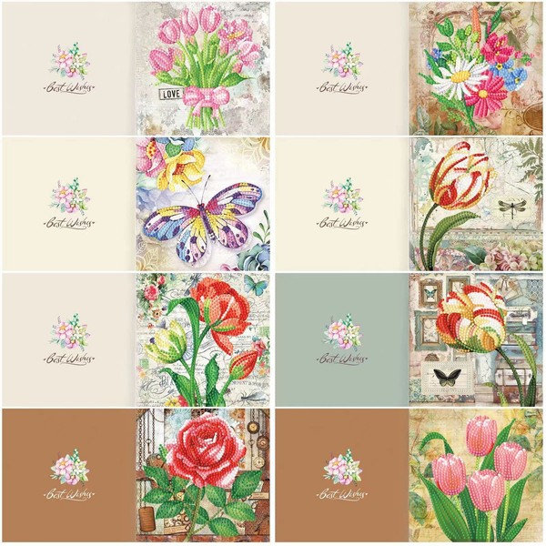 ycyingcheng 5D Diamond Painting Mother's Day Birthday Cards, Thank You Cards Christmas Cards Valentine's Day, DIY Diamond Painting Christmas Cards, Party Gifts, 8 Piece