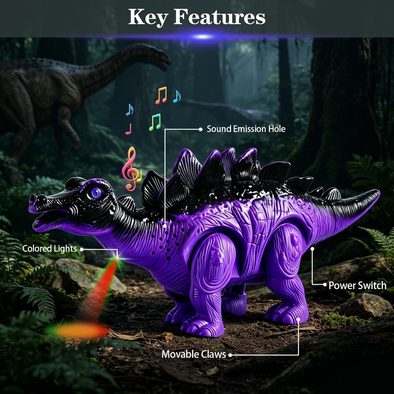 3-Pack Electronic Walking Dinosaur Toys for Toddlers 2-4, Moving Dinosaurs