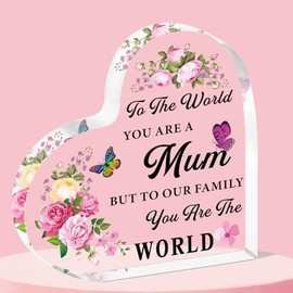 QMVMV Mum Gifts from Daughter Son Heart-Shaped Acrylic Plaque Gifts for Mum Birthday Thanksgiving Mother's Day Gift for Mother
