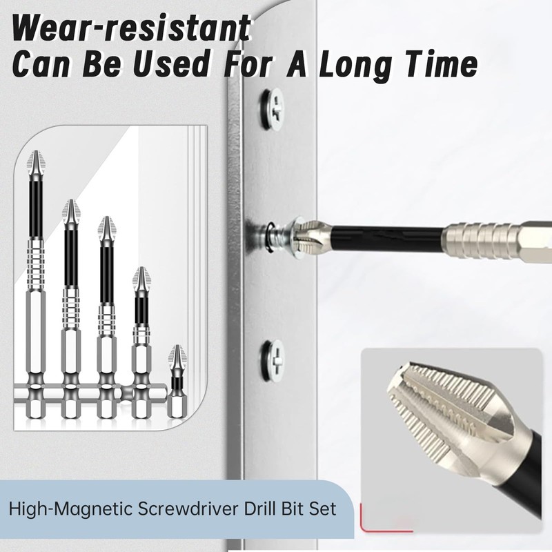 High-Magnetic Screwdriver Drill Bit Set, 6PCS Magnetic Drill Bits,Anti-Slip Screw