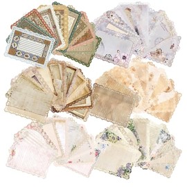 Juego de 60 hojas de papel de papelería vintage con ribete de encaje, para escritura de cartas, papel de álbum de recortes, suministros de diario basu