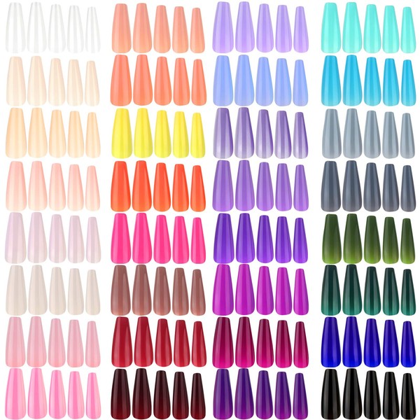 1280 Pieces Extra Long Press on Nails Ballerina Coffin False Nails Solid Color Full Cover Fake Nails Artificial Acrylic Nails for DIY arte de uñas Decoration Salon Women Girls (Lovely Colors)