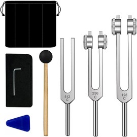 Tuning Fork, Tuning Fork Medical, Tuning Fork Set of 3pcs Tuning Fork 128hz and 512hz 256hz, Tuning Fork and Reflex Hammer set for Healing/Chakra/Sound Therapy, Buddhists Yoga Teacher