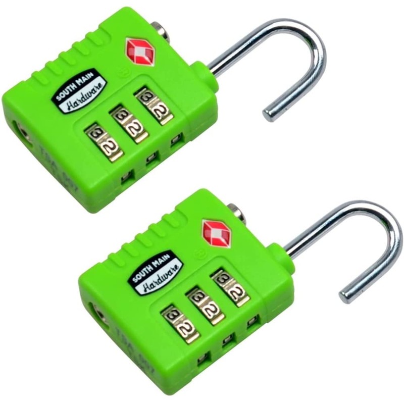 South Main Hardware TSA-Accepted Resettable Luggage Lock, Green, 2-Pack