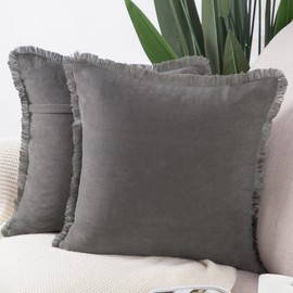 Madizz Suede Leather Cushion Covers with Fringe Tassels Soft Decorative Cushion Covers for Sofa Bedroom Cushion Cover Grey 50 x 50 cm Square Set of 2