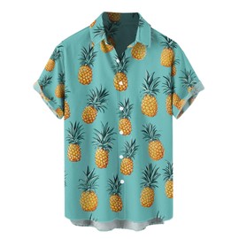 DRESSFO Matchable Couples' Outfit Tiled Pineapple Print Men's Shirt (Men/2X/Light Green Men Shirt)