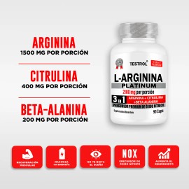 L-Arginina Platinum 2100mg | 3 en 1 | 90 Cápsulas | Testrol
