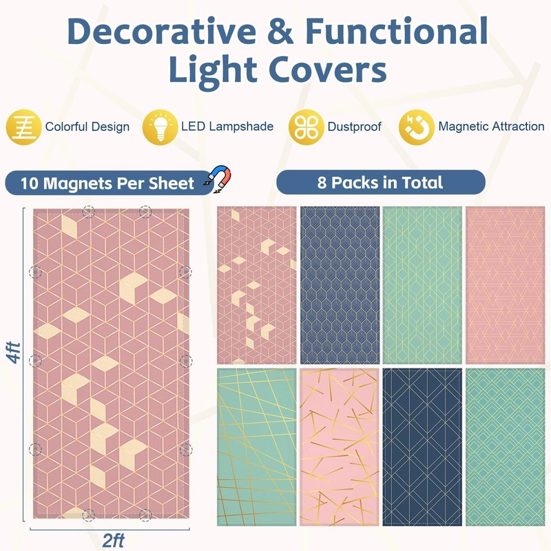 QOUBAI 8PCS Fluorescent Light Covers, 4x2 Feet Magnetic Light Cover