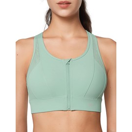 Yvette High Impact Zip Front Sports Bra Mesh Racerback Workout High Support Sports Bras for Women Large Breasts, Light Green, 2XL+