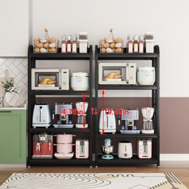 jarrvz 4 Tier Microwave Stand, Large Bakers Racks for Kitchens, Height Adjustablebakers Shelf, Coffee Bar for Living Room Rustic Black