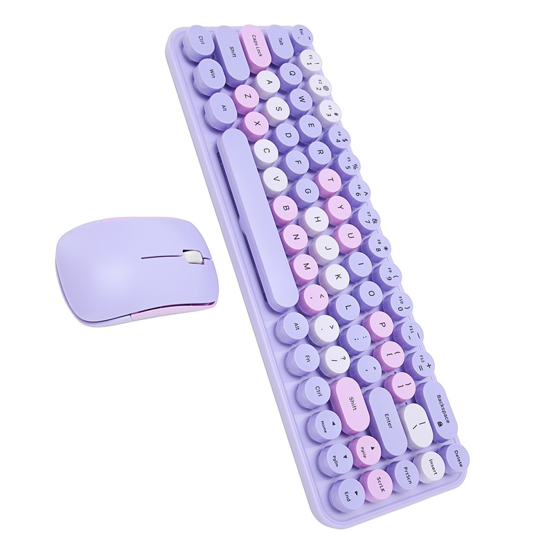 Keyboard Mouse Combo 2.4GHz Wireless Cute Retro 68 Round Keycaps