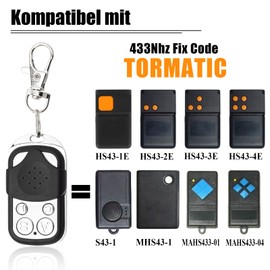 433MHz Fix Code Clone Garage Door Opener Remote Control Compatible with TORMATIC DORMA HS43-1E | HS43-2E | HS43-3E | HS43-4E | S43-1 | MHS43-1 | MAHS433-01 | MAHS433-04 Handheld Transmitter 1 Pieces