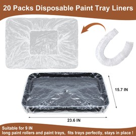 20Pcs Disposable Paint Tray Liners 9 Inch Paint Roller Tray Liners Paint Pan Liners Plastic Paint Tray Liner Bags Paint Tray Covers Large Paint Roller Tray Liner Set for Walls and Ceilings Painting
