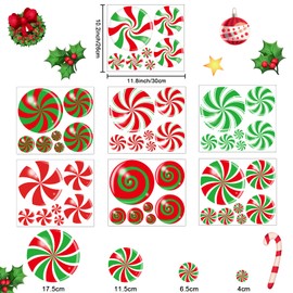 40PCS Christmas Window Clings Christmas Candy Party Stickers Colorful Candy Floor Decals Decorations Peppermint Window Floor Stickers for Glass Xmas Holiday Home Office School Decorations Supplies
