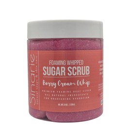 Sinarie Foaming Whipped Sugar Scrub – 8 oz | Gentle Exfoliant with Mango Butter & Coconut Oil for Smooth, Glowing Skin (8 oz., Berry Cream Whip)