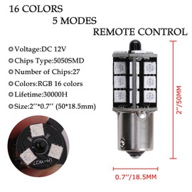 1797 1156 LED RGB Bulb Amber White Red Multicolor 16 Color Changing Brake Lights Turn Signal Reverse Tail Bright Strobe Car Trunk Remote Control Switch Kit 12V 5050SMD Replacement