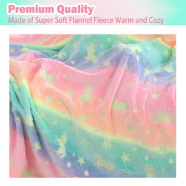 softan Kids Unicorns Throw Blanket Glow in The Dark, Kids Blanket Gifts for Girls & Boys, Soft Cozy Flannel Luminous Unicorns Blanket for Sofa Couch Bed, Christmas Birthday Gift for Kids, 30x40IN