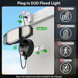 iMaihom Dusk to Dawn Outdoor Lighting, Plug in Flood Light, Remote, Black