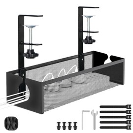Bandeja de gestión de cables para debajo del computadora, Con clip de acabado de cable de pc, sin acabado de perforación, accesorios y organizadores de espacio de trabajo para oficina, hogar.