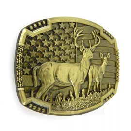 Unbranded Buck Deer American Flag Belt Buckle USA Hunter Antique Bronze Tone 1.5" Belts