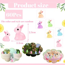 60pcs Mini Rabbits, 6 Colors Luminous Small Resin Tiny Bunny Little Miniature Plastic Easter Bunny Figurines Duck Bulk for Garden Landscape DIY Miniature Dollhouse Easter Egg Fillers Party Favors