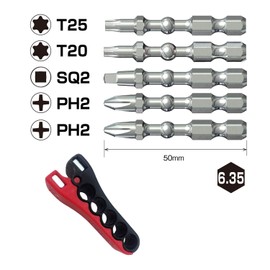 VESSEL EIBMG50K003 Impact Ball Bit Set PH2, SQ2, T20, T25 50mm 5-Piece Set