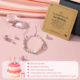 Diamday Birthday Gifts for Girls Girls Bracelets Gifts for 3-Year Olds Presents Kawaii Bracelets Adjustable Pearl Heart Charms Bracelet Birthday Gifts for Daughter Granddaughter Niece Girls Jewellry