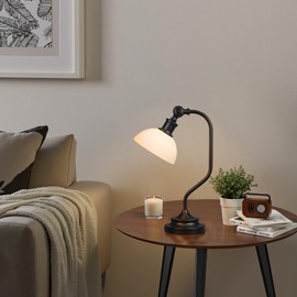 Folux Cordless Vintage Bankers Table lamp, 5200-mAh Rechargeable Battery, 3-Level Brightness, Build-in Integrated LED 320 Lumen Max, Half-Globe Glass Shade, for Bedside Desk Nightstand Light