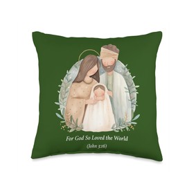 God is Good Christian Gifts and Apparel Christmas Nativity Scene for God So Loved The World Religiou Throw Pillow, 16x16, Multicolor