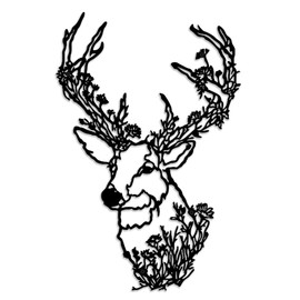 Deer Head Metal Wall Art, Black Iron Deer Wall Decor, Rustic Animal Silhouette Metal Sign, Farmhouse Hunting Lodge Wall Decoration for Cabin Living Room Bedroom Office (Black)