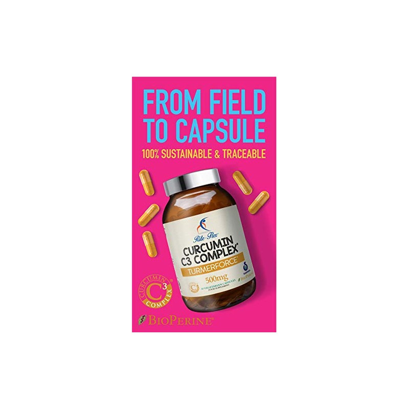 Turmerforce Curcumin C3 Complex 500mg by Rite-Flex w/BioPerine Non-GMO Gluten