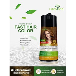 Herbishh Hair Color Shampoo for Gray Hair – PPD-Free Hair Dye Shampoo and Conditioner + Ginger Oil 30mL Hydrating Hair Oil + Pro Keratin Argan Oil Hair Mask for Dry, Damaged Hair 150mL (Golden Brown)