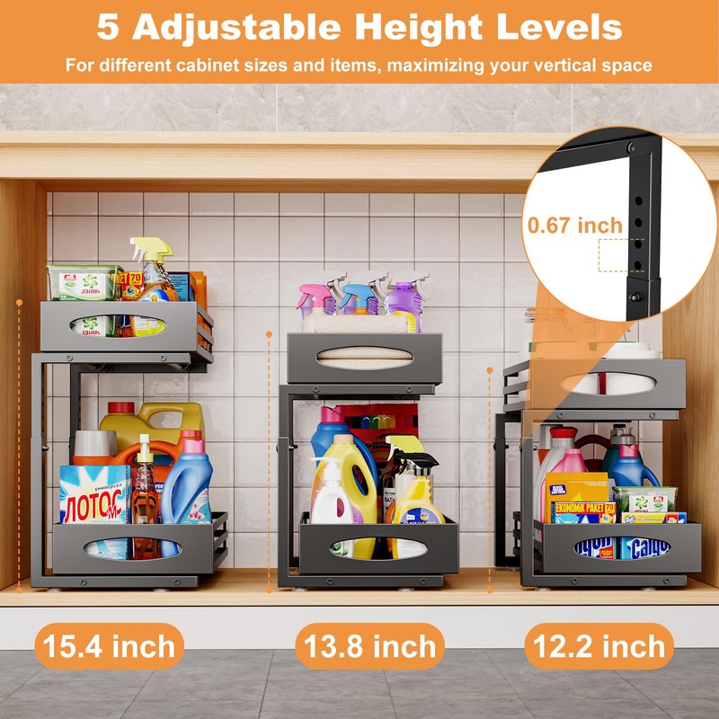 Under Sink Organizer, 2 Tier Under Sink Organizers and Storage,