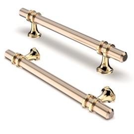 FURNIWARE Pack of 5 Cabinet Handles, Hardware Drawer Pulls, Zinc Alloy + Aluminum Kitchen Cabinet Door Handles Pull, 128mm(5 Inch) Hole Center Gold + Oxidized Bright Gold