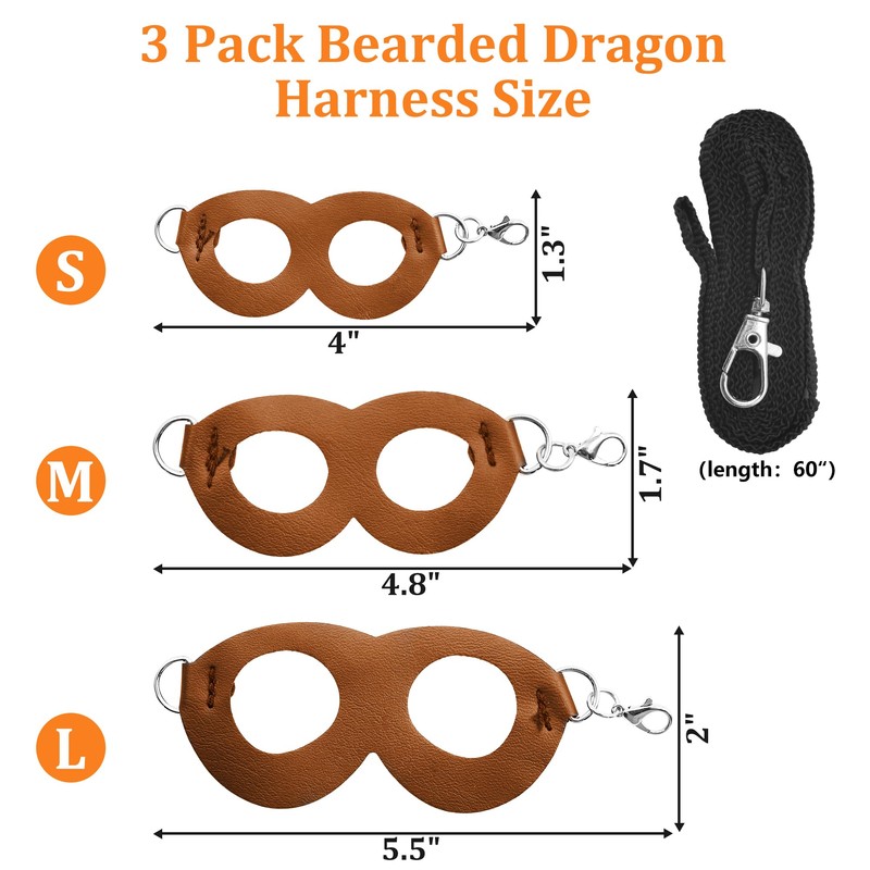 Bearded Dragon Harness and Leash Set, 3-Size Adjustable Soft Leather