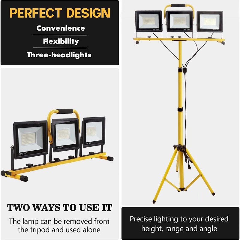 22000 Lumen Work Lights with Stand, 3 Head Portable LED