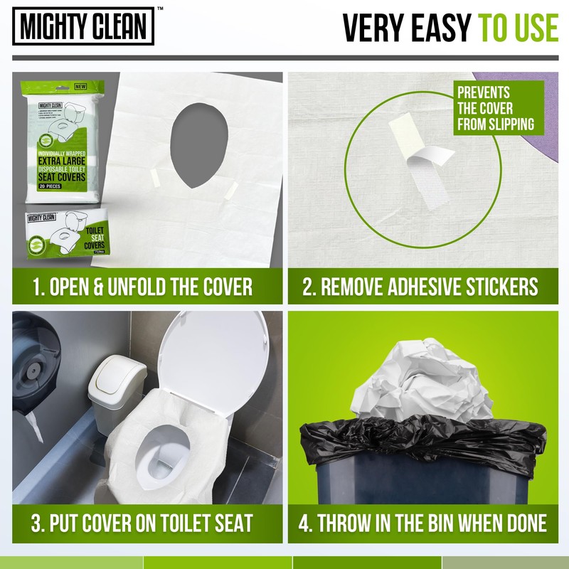 XL Disposable Toilet Seat Covers by Mighty Clean｜100% Waterproof ｜Individually