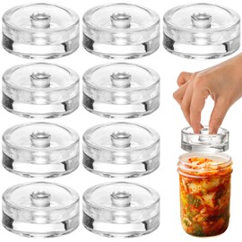 TOPZEA 9 Pack Fermentation Glass Weight with Easy Grip Handle, for Wide Mouth Mason Jars, Heavy Fermenting Lids, Pickling Canning Supplies Kit, Dishwasher Safe