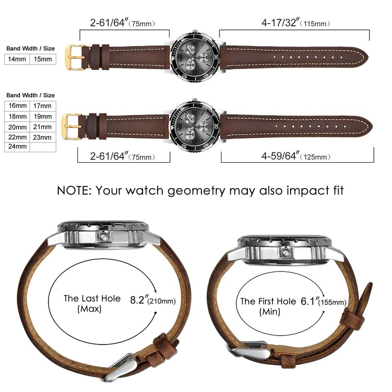 BISONSTRAP Vintage Watch Straps with Gold Buckle, Leather Replacement Band