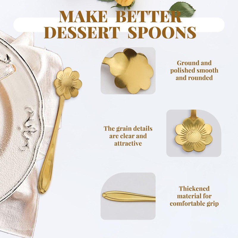 80 Pieces Stainless Steel Gold Coffee Spoons Set, Mini Flower