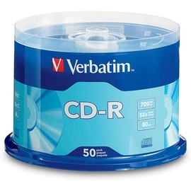 Verbatim CD-R Blank Discs 700MB 80 Minutes 52X Recordable Disc for Data and Music - 50 Pack Spindle,Silver Verbatim Americas