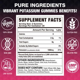 2 Pack Potassium Citrate Gummies, High Potassium Supplement (1000mg), Supports Leg Cramps & Muscle Health, Suitable for Adults & Kids, Vegan, Non-GMO, 120-Count